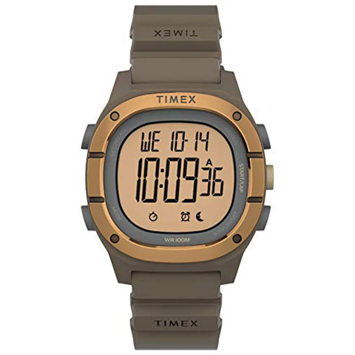 Timex Digital Unisex Digital Brown Dial Square Case Soft-Silicone-Rubber-Strap Function Watch -TW5M35400