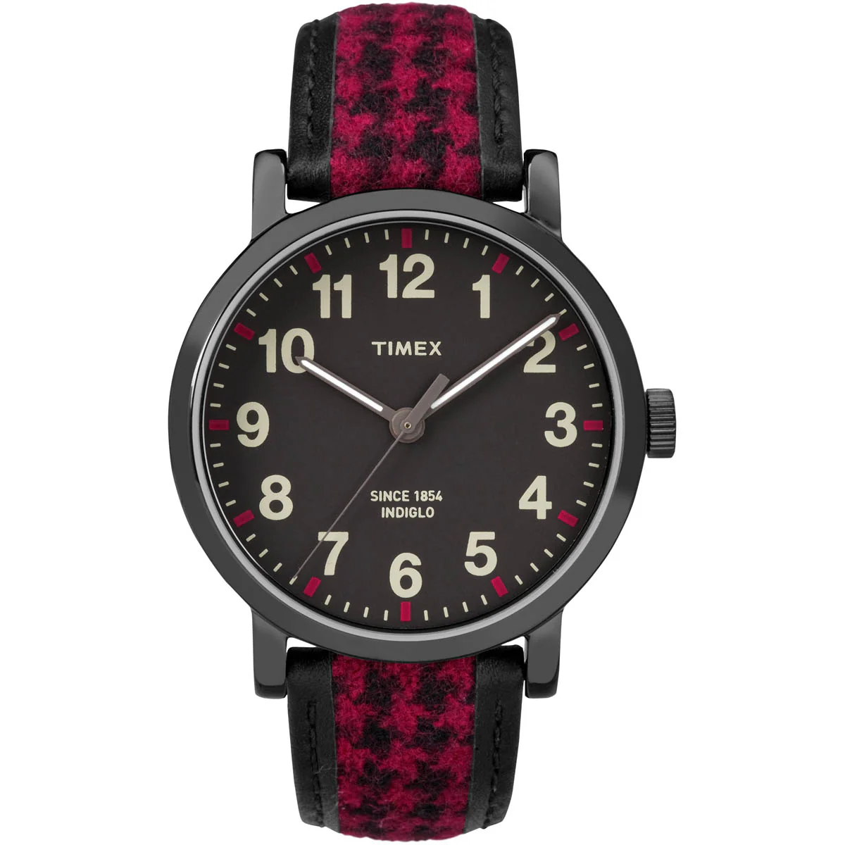 Timex Essential Collection Unisex Quartz Analog Black Dial Round Case Fabric-Strap-with-Leather-Trim Function Watch -TW2P98900