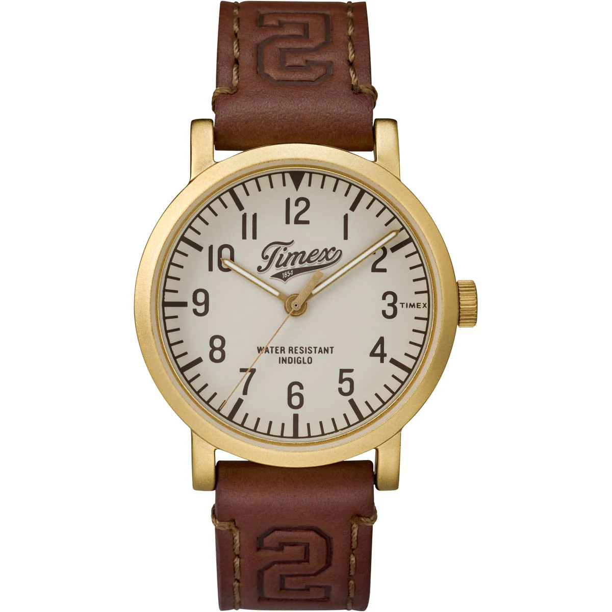 Timex Essential Collection Unisex Quartz Analog Gold-Tone Dial Round Case Leather-Strap Function Watch -TW2P96700