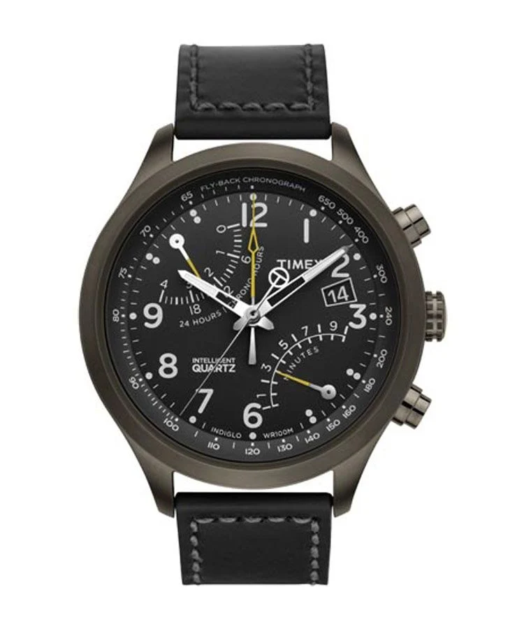 Timex Intelligent Quartz Men's Mechanical Automatic Wind Black Dial Round Case Racing Chrono Function Watch -T2N699