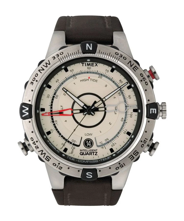 Timex Intelligent Quartz Men's Mechanical Automatic Wind Ivory Dial Round Case Tide Temp Compass Function Watch -T2N721