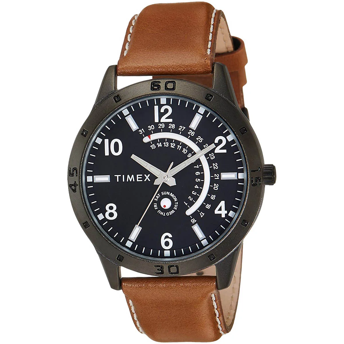 Timex Fashion Men's Black Dial Round Case Day Date Function Watch -TW000U928