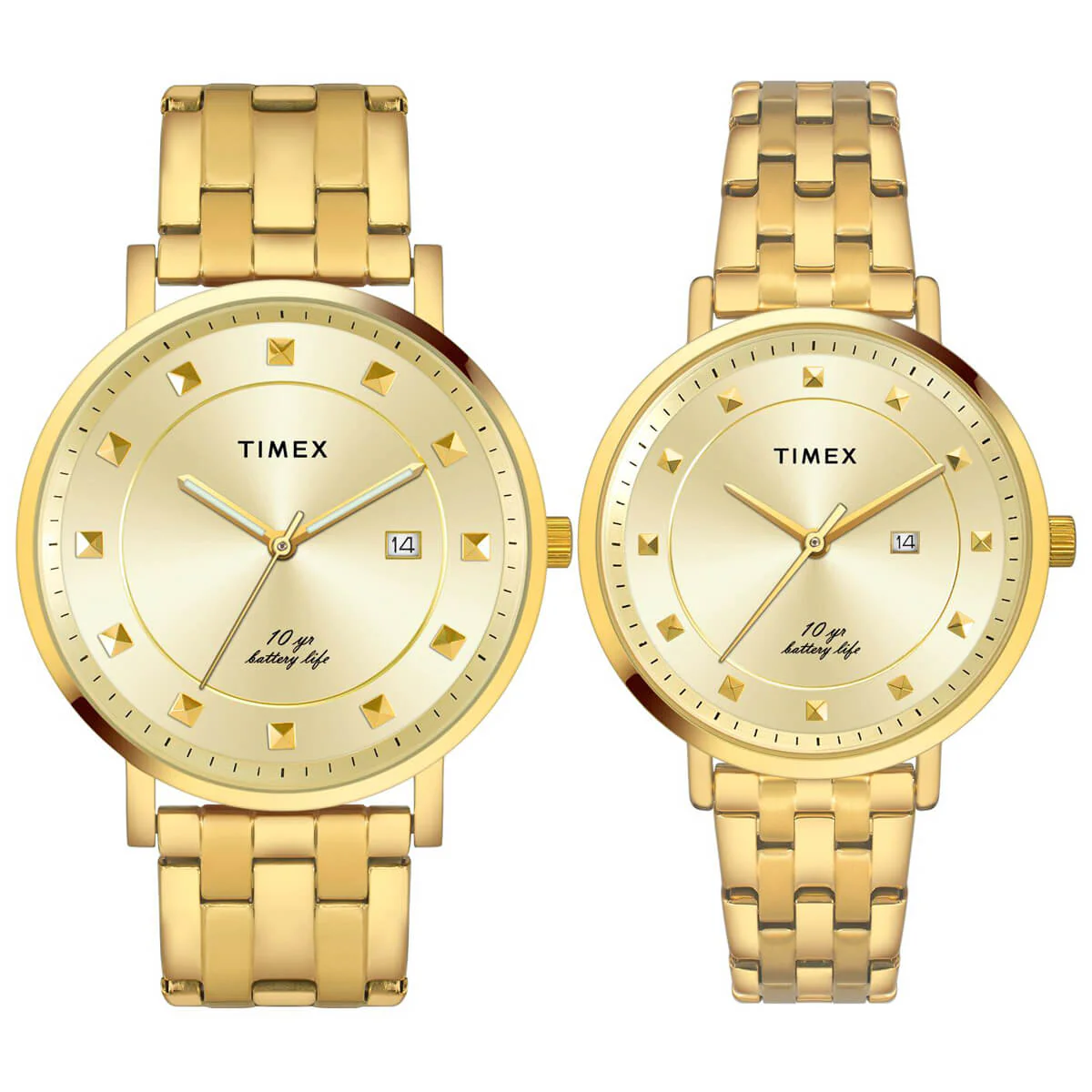 Timex Empera Pairs Champagne Dial Round Case 10 Year Battery Life  Date Function Watch -TW00PR280