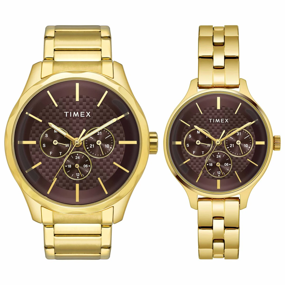 Timex Fashion Collection Premium Quality Multifunction Pair's Analog Brown Dial Coloured Quartz Watch, Round Dial with 44 mm Case width - TW00PR297