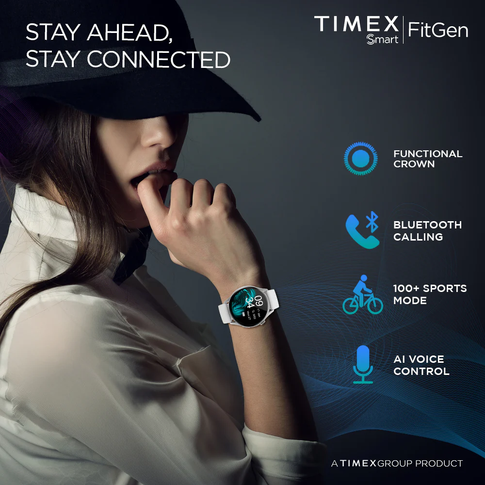 Timex FitGen 1.43 Round AMOLED Smartwatch with 466x466 Pixel Resolution|Single Sync Bluetooth Calling| Rotating Crown| Metallic Body|Always On Display|AI Voice Assist|100 Sports Modes|200 Watchfaces|Upto 7 Days Battery(Normal Usage) - TWTXW502T - Image 2