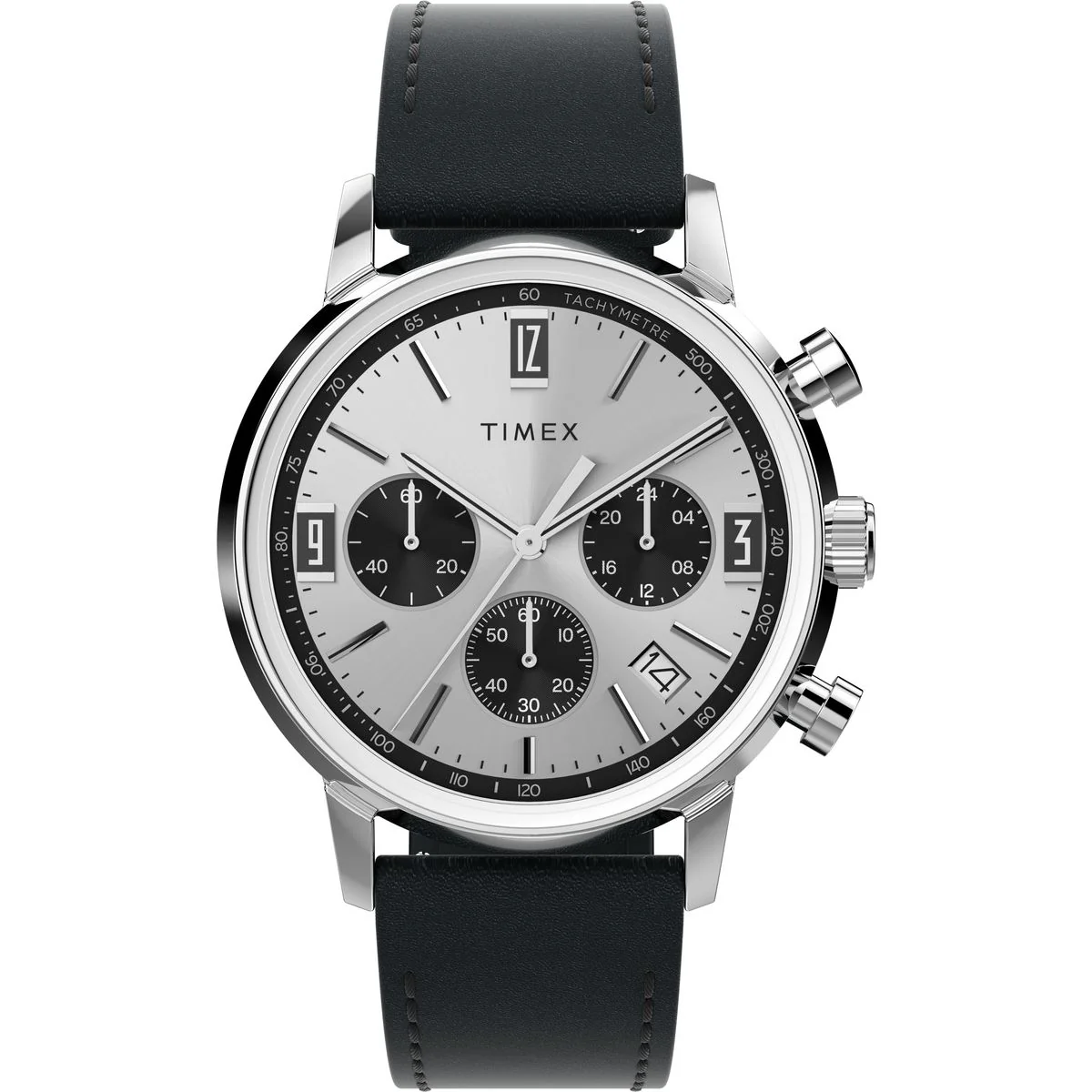TIMEX Marlin Analog watch for man with Silver Round Dial & Black Leather Strap Band Water Resistant Men's Wrist Watches - TW2W10300UJ