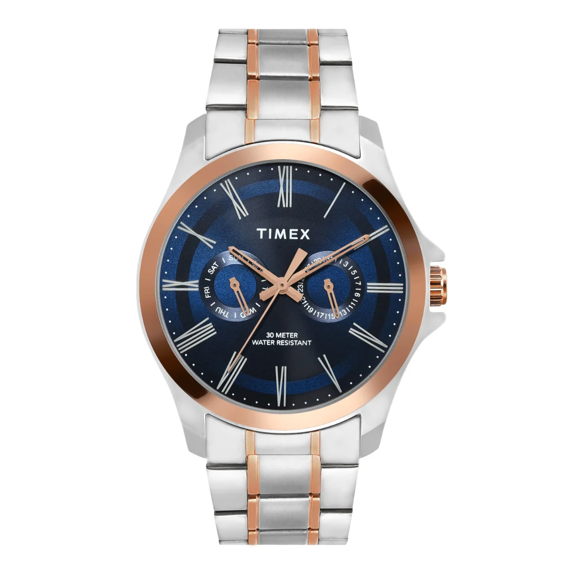 Timex Men Analog Blue Round Brass Dial Watch- TW000X131