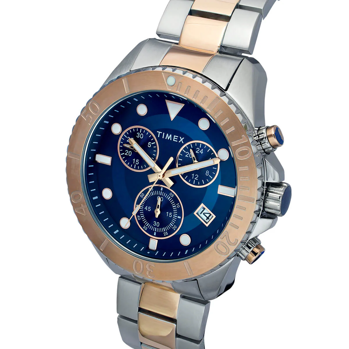 Timex E Class Men's Blue Dial Round Case Chronograph Date Function Watch -TWEG20101 - Image 2
