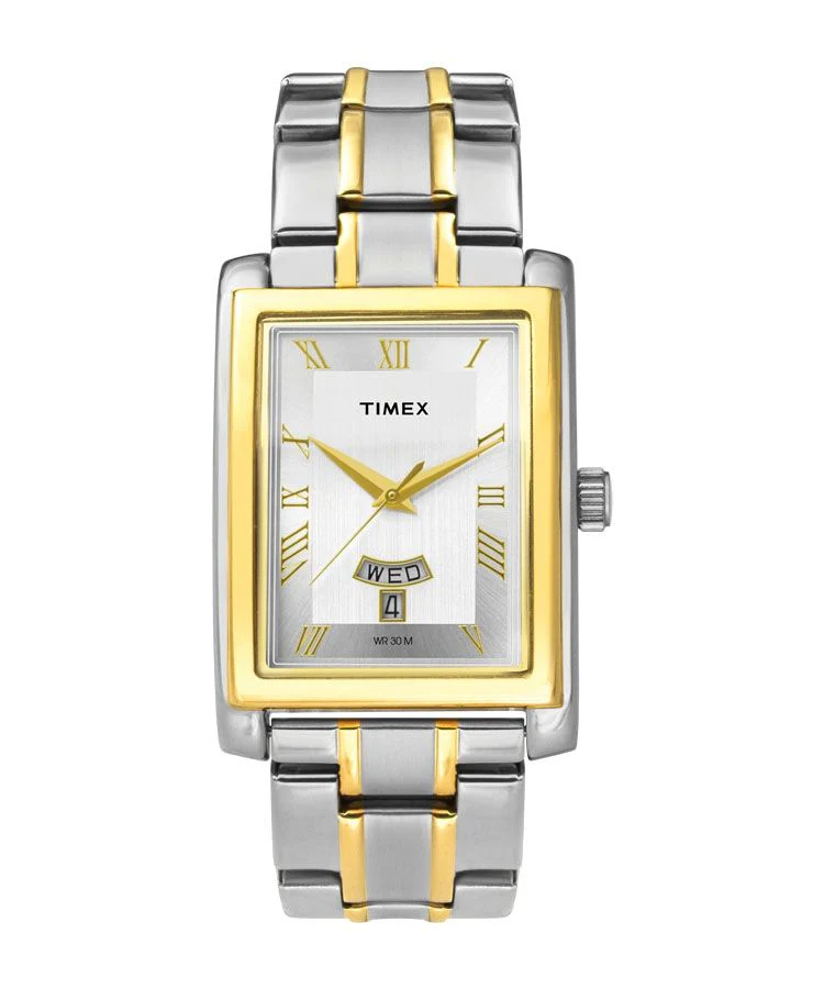 Timex Empera Men's Quartz Analog Silver Dial Rectangle Case Day Date Function Watch -TW000G714