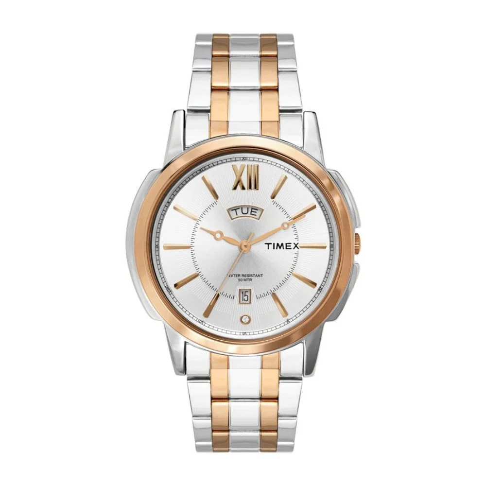 Timex Empera Men's Silver Dial Round Case Day Date Function Watch -TW000U311