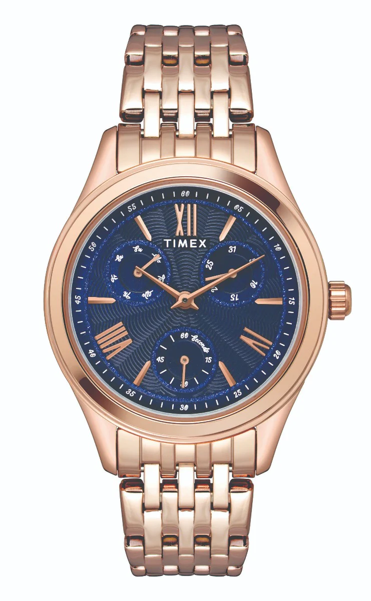 Timex Fashion Women's Blue Dial Round Case Multifunction Function Watch -TW000W219