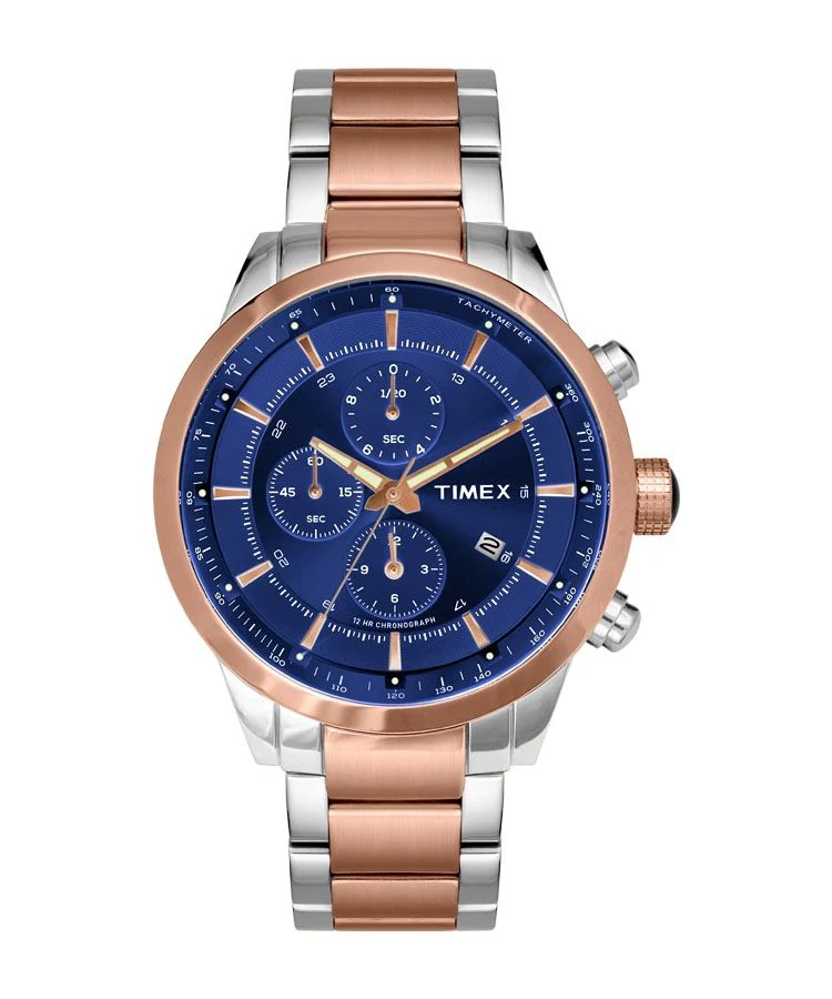 Timex E Class Men's Blue Dial Round Case Chronograph Function Watch -TW000Y415