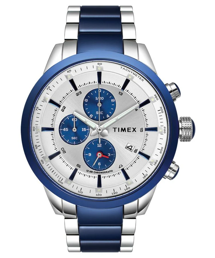 Timex E Class Men's Silver Dial Round Case Chronograph Function Watch -TW000Y419