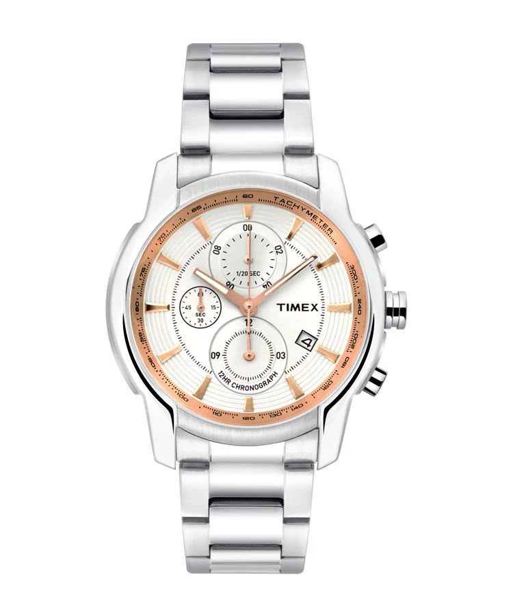 Timex E Class Men's White Dial Round Case Chronograph Function Watch -TW000Y501
