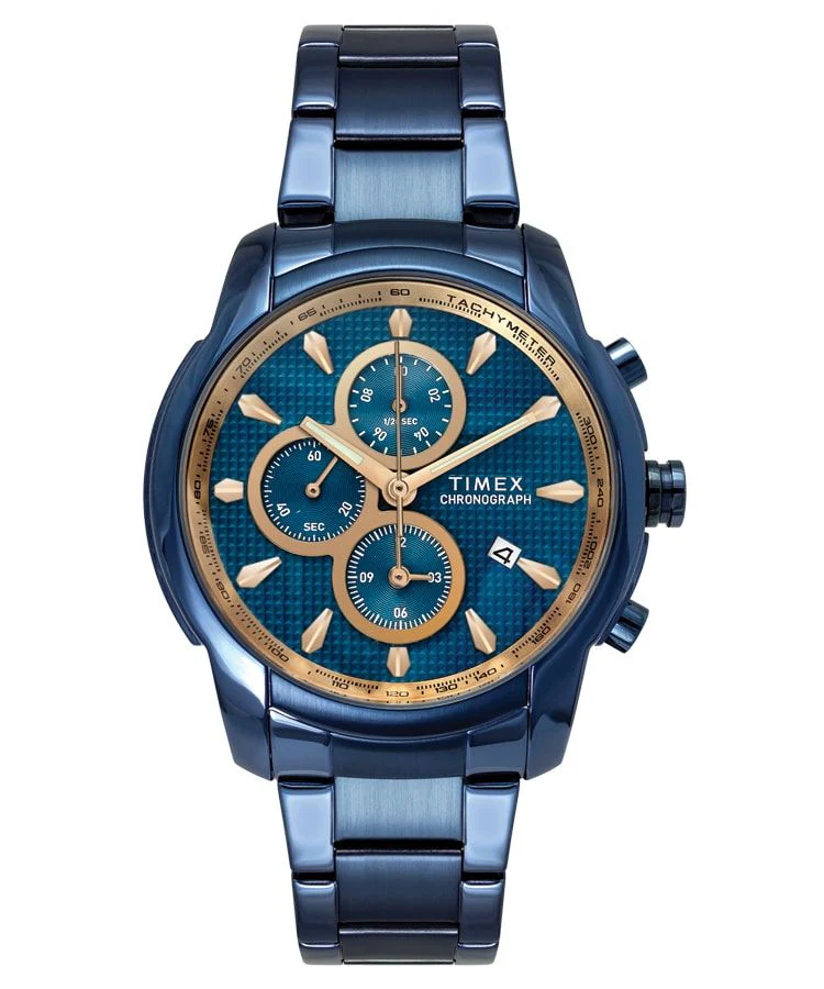 Timex E Class Men's Blue Dial Round Case Chronograph Function Watch -TW000Y522