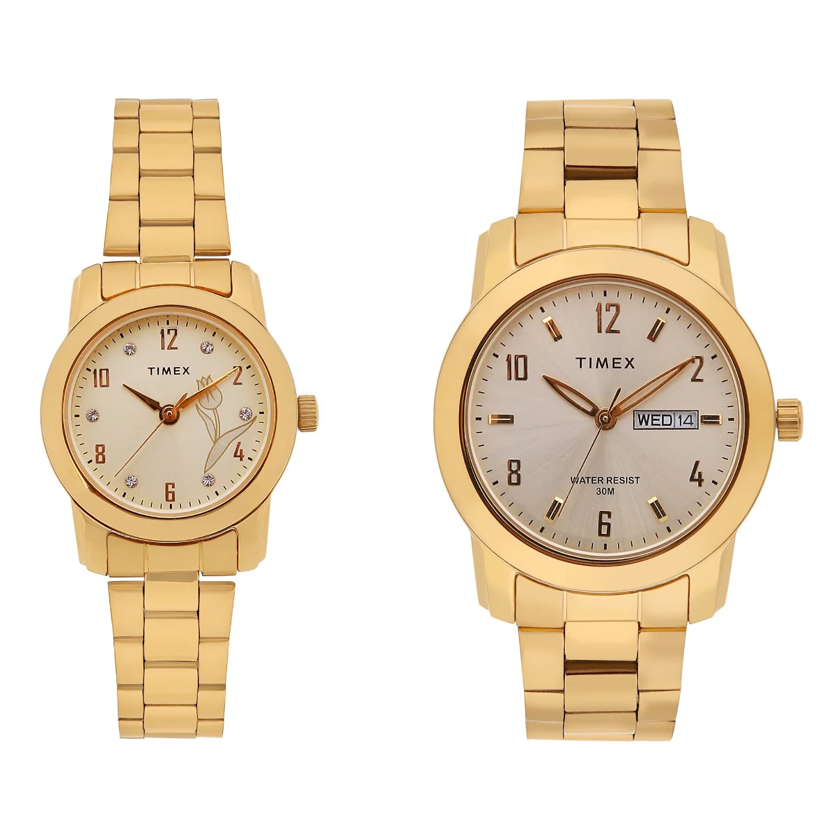 Timex Classics Pairs Champagne Dial Round Case Day Date/3 Hands Function Watch -TW00PR244