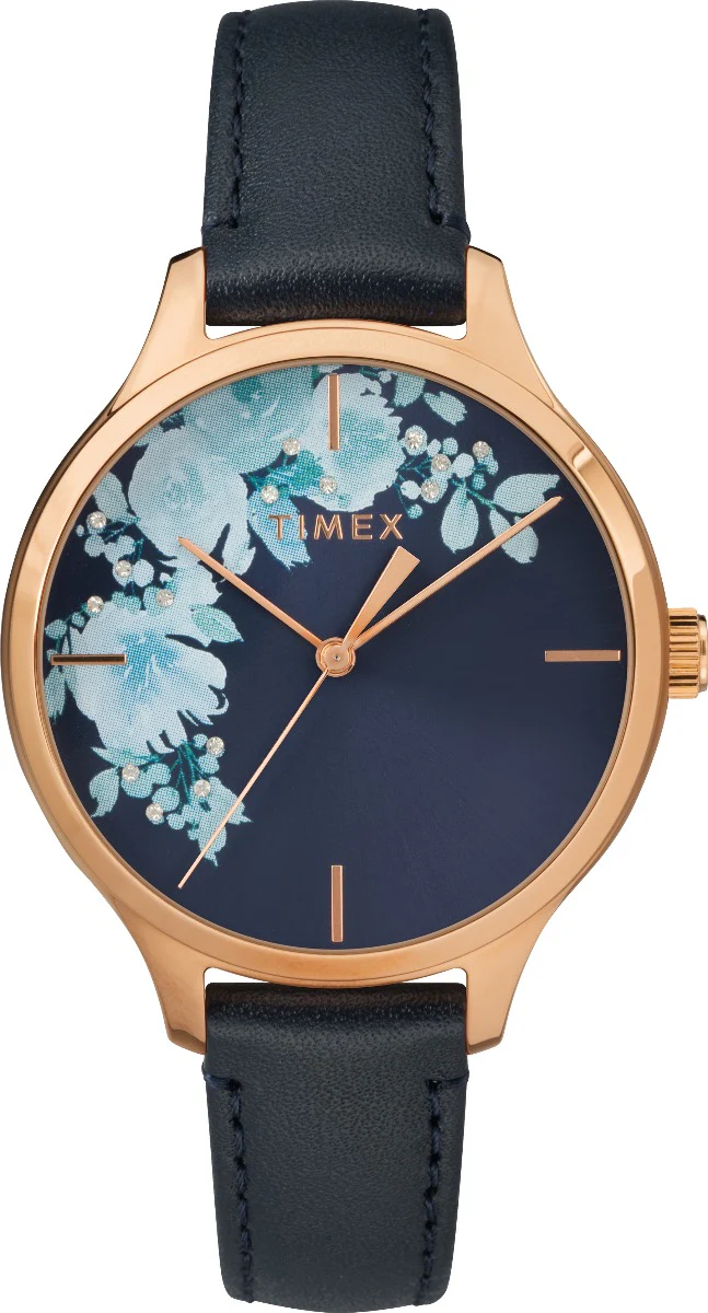 Timex City Collection Women's Quartz Analog Rose Gold-Tone Dial Round Case Leather-Strap Function Watch -TW2R66700