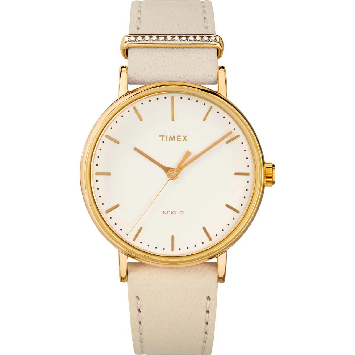 Timex Global Women's Gold-Tone Dial  Case Designed-with-Crystals Function Watch -TW2R70500