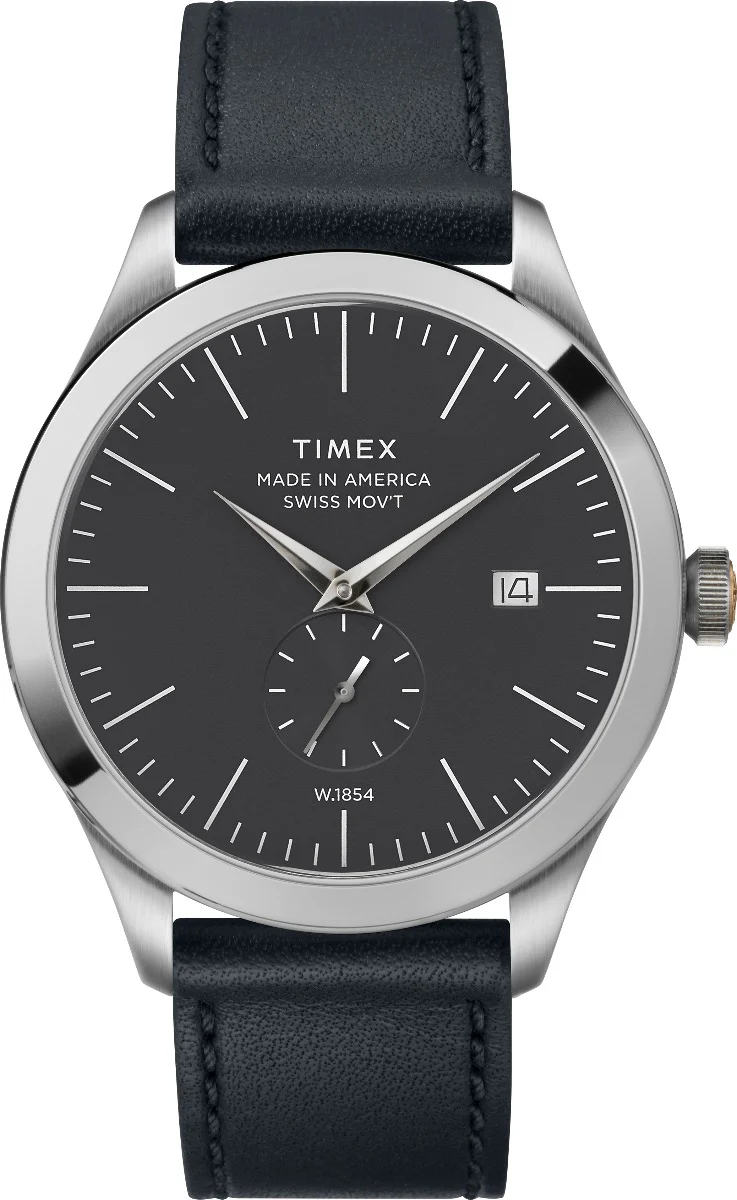 Timex American Documents Men's Swiss Quartz Analog Stainless Steel Dial Round Case Leather-Strap Function Watch -TW2R82800