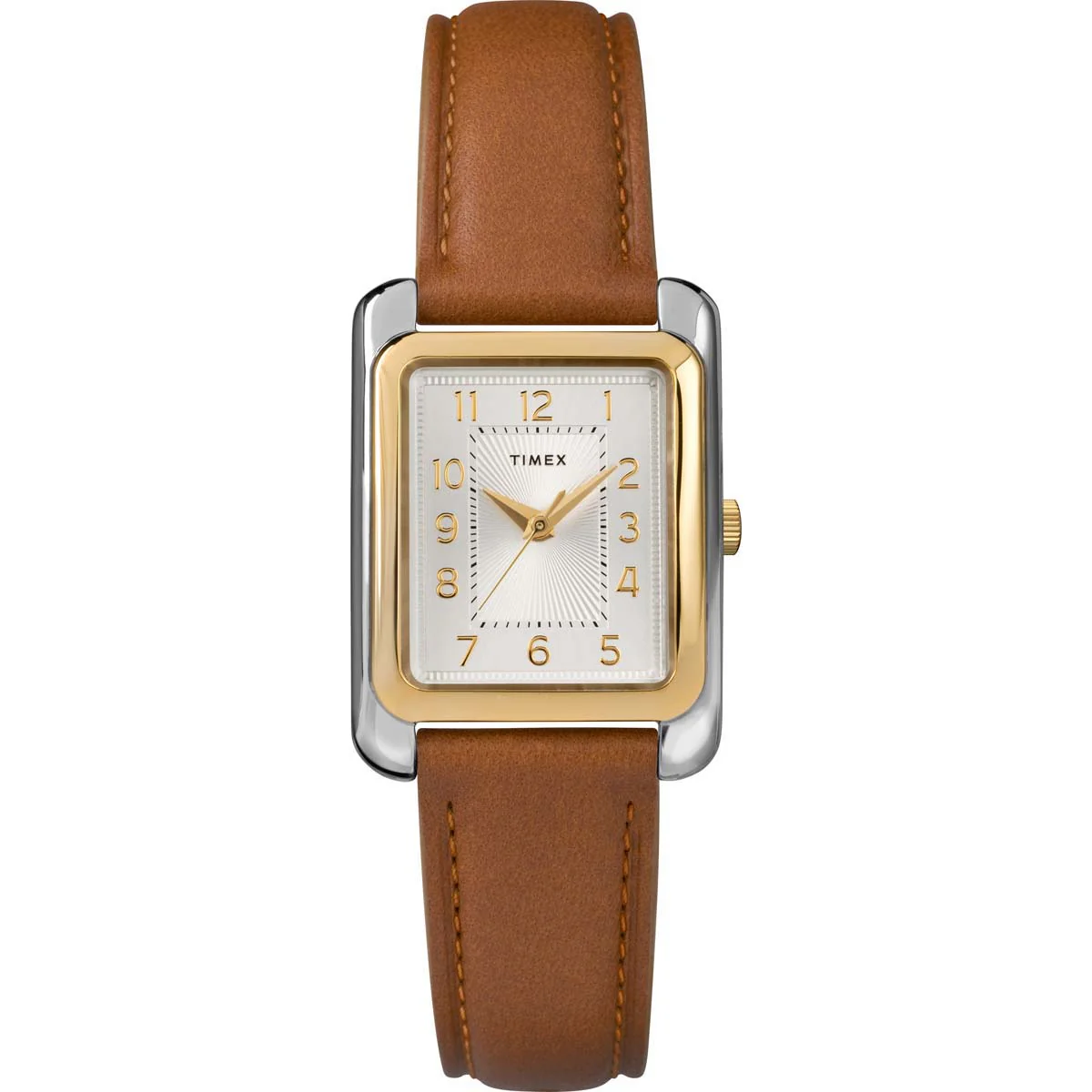 Timex Essential Collection Women's Quartz Analog Two-Tone Dial Rectangle Case Leather-Strap Function Watch -TW2R89600