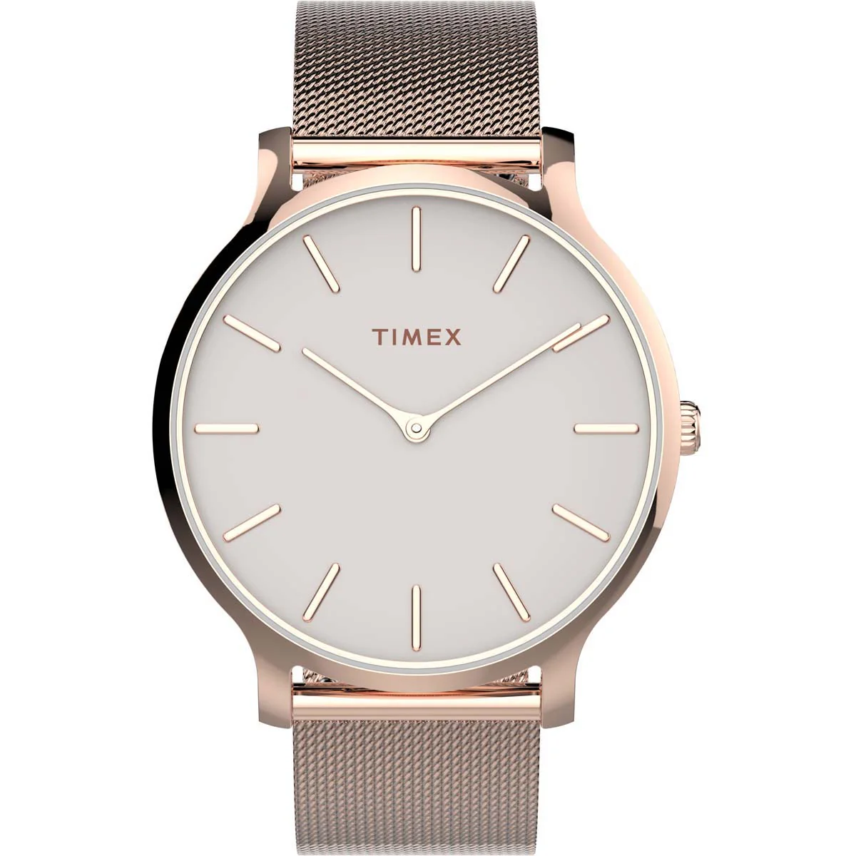 Timex Global Women's Rose Gold-Tone Dial Case Stainless-Steel-Mesh-Bracelet Function Watch -TW2T73900