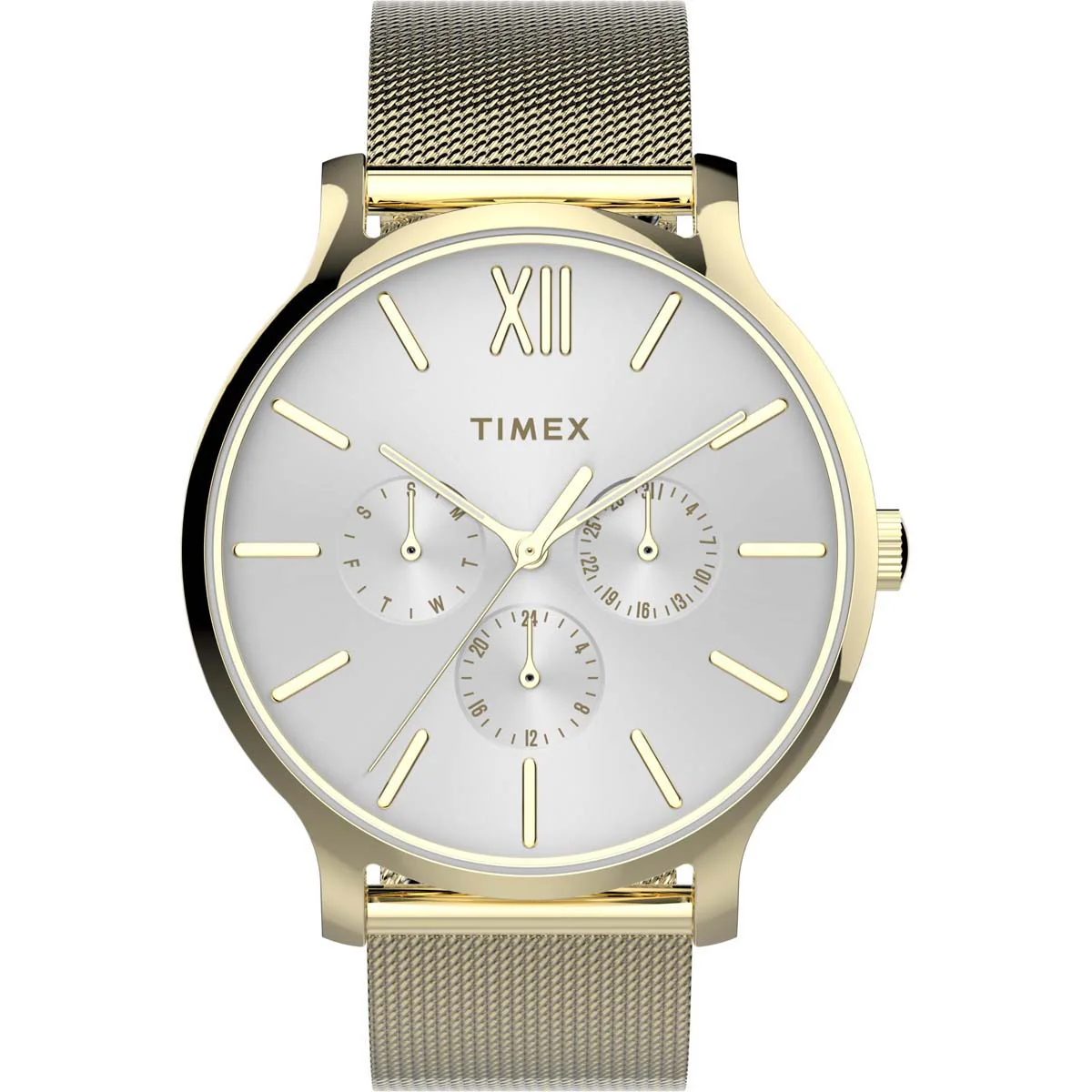 Timex Global Women's Gold-Tone Dial Case Stainless-Steel-Mesh-Bracelet Function Watch -TW2T74600