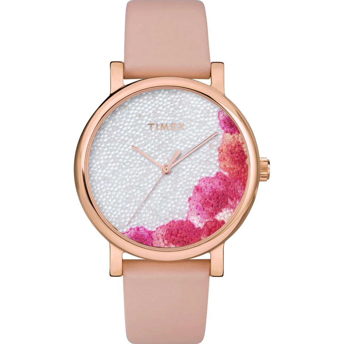 Timex City Collection Women's Quartz Analog Rose Gold-Tone Dial Case Leather-Strap Function Watch -TW2U18500