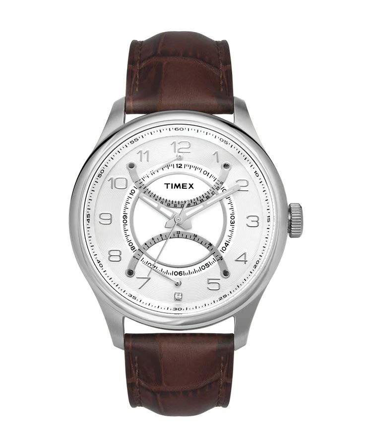 Timex E Class Men's Silver Dial Round Case Double Retro Function Watch -TWEG14506