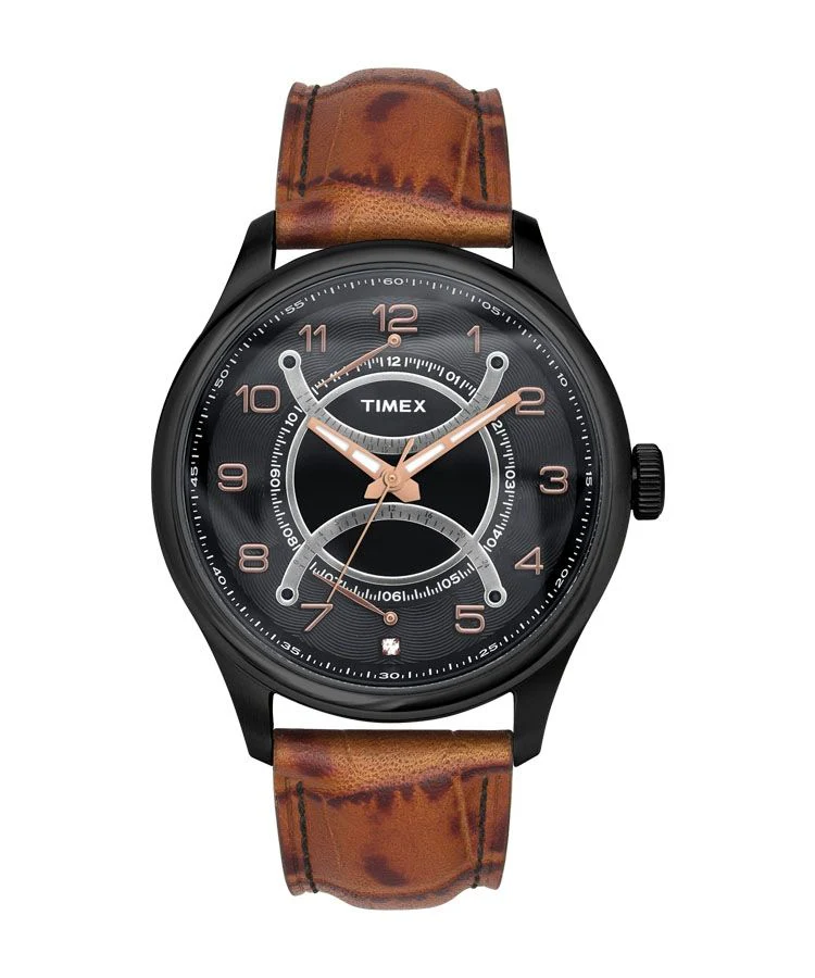 Timex E Class Men's Black Dial Round Case Double Retro Function Watch -TWEG14509