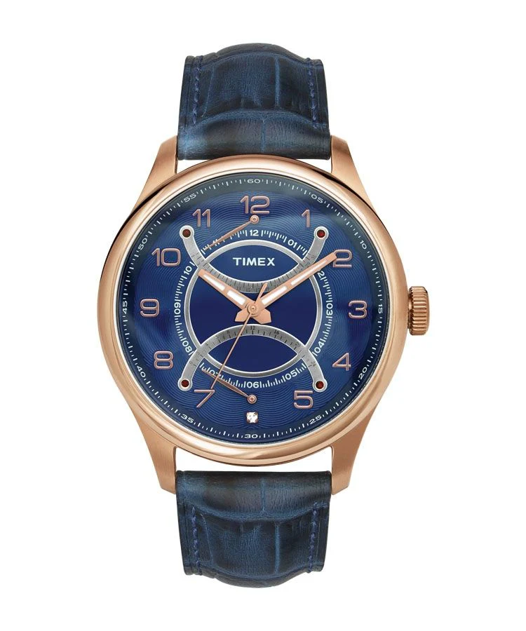 Timex E Class Men's Blue Dial Round Case Double Retro Function Watch -TWEG14510
