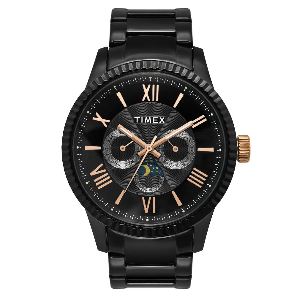 Timex E Class Men's Black Dial Round Case Multifunction Function Watch -TWEG15111