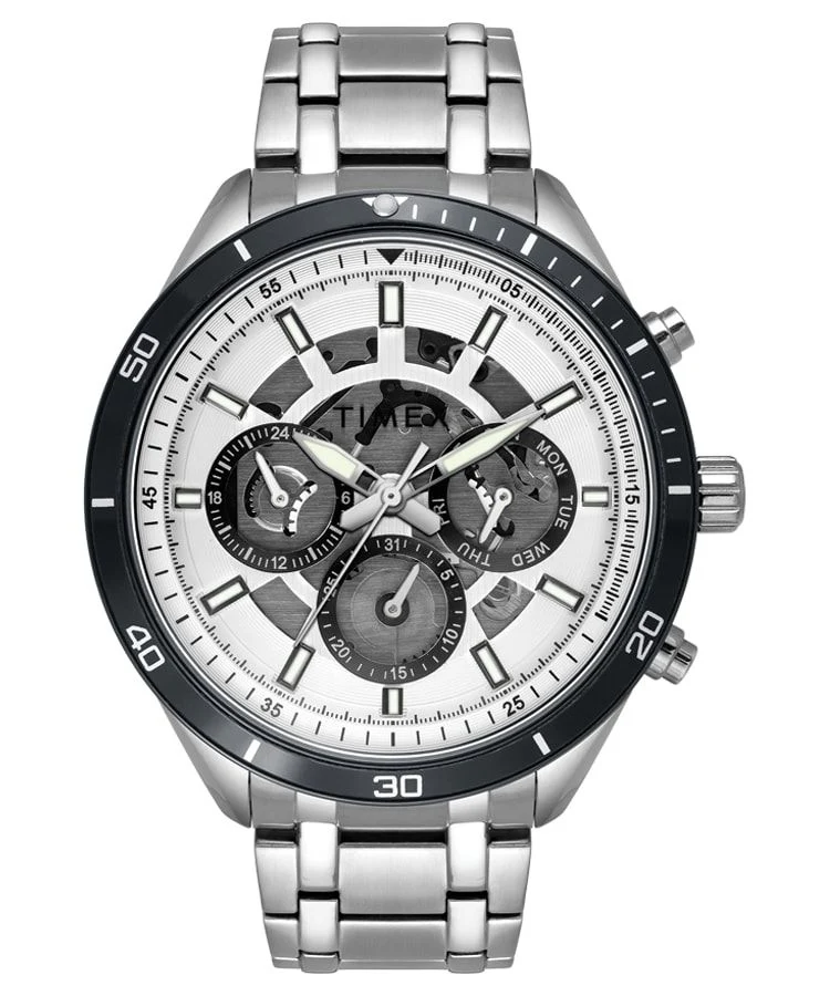 Timex E Class Men's White Dial Round Case Multifunction Function Watch -TWEG15215