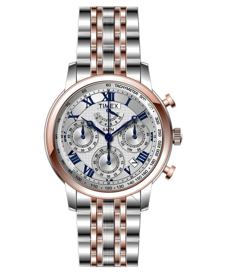 Timex E Class Men's Silver Dial Round Case Chronograph Function Watch -TWEG15808