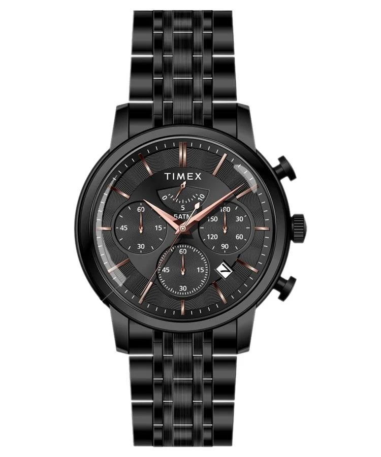 Timex E Class Men's Black Dial Round Case Chronograph Function Watch -TWEG15812