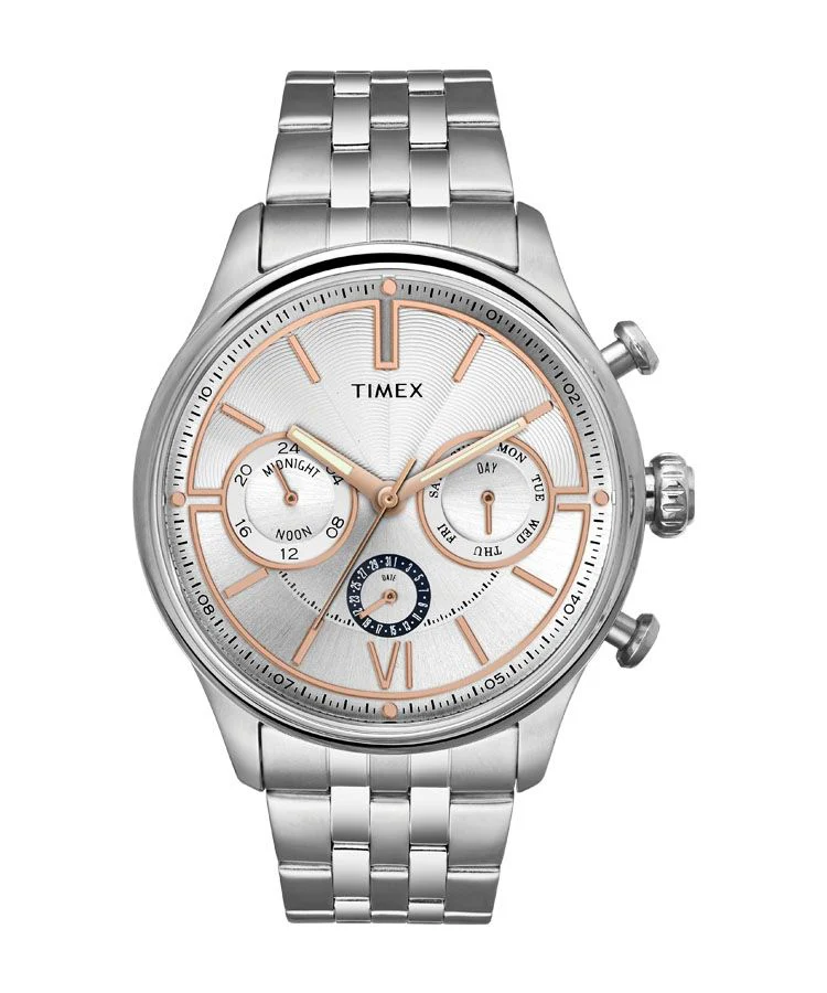 Timex E Class Men's Silver Dial Round Case Multifunction Function Watch -TWEG15901