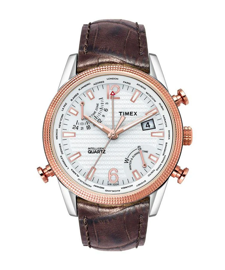 Timex Intelligent Quartz Men's White Dial Round Case IQ World Time with Indiglo Function Watch -TWEG16103