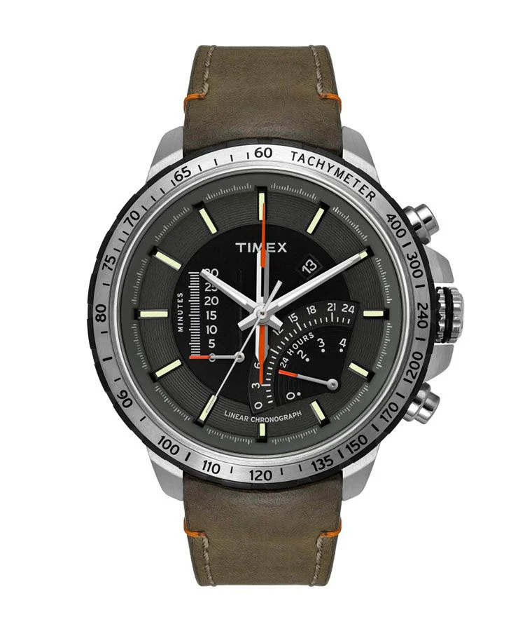 Timex Intelligent Quartz Men's Olive Dial Round Case IQ Linear Chrono Function Watch -TWEG16201