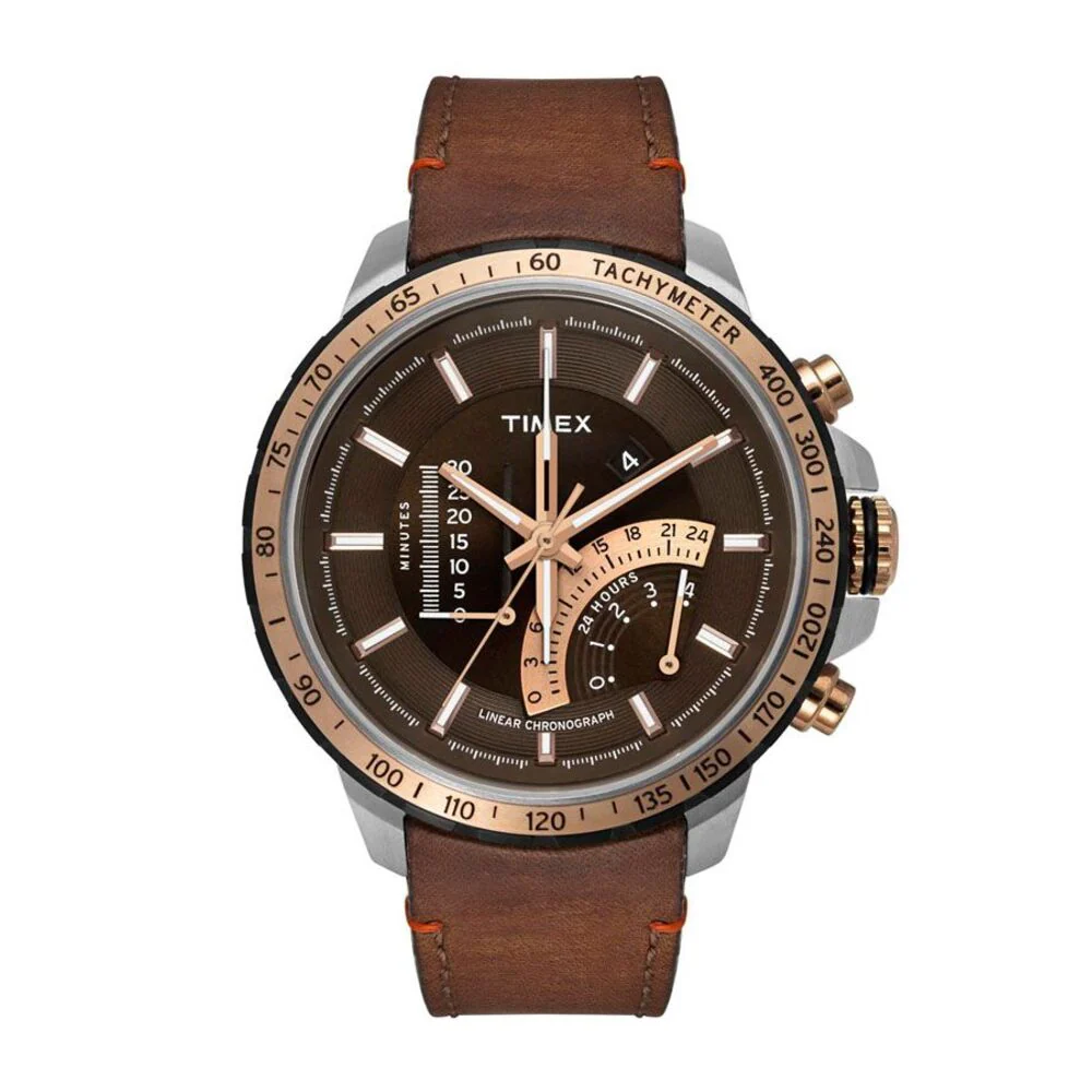 Timex Intelligent Quartz Men's Brown Dial Round Case IQ Linear Chrono Function Watch -TWEG16204
