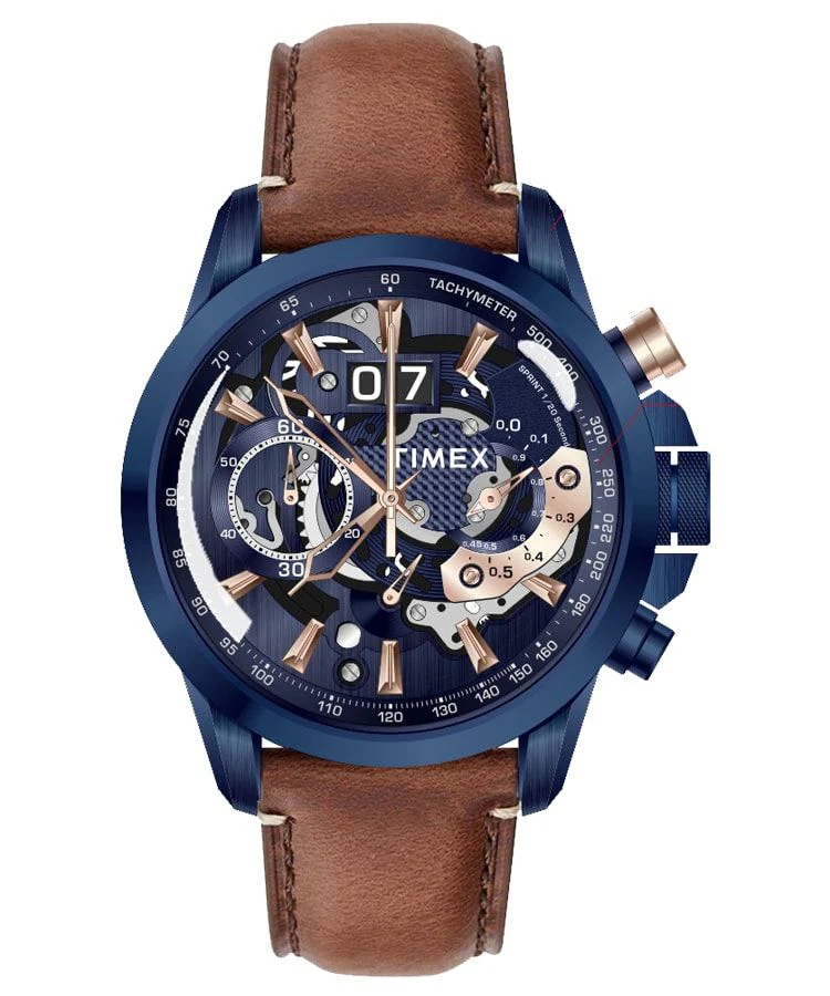 Timex E Class Men's Blue Dial Round Case Chronograph Function Watch -TWEG16305