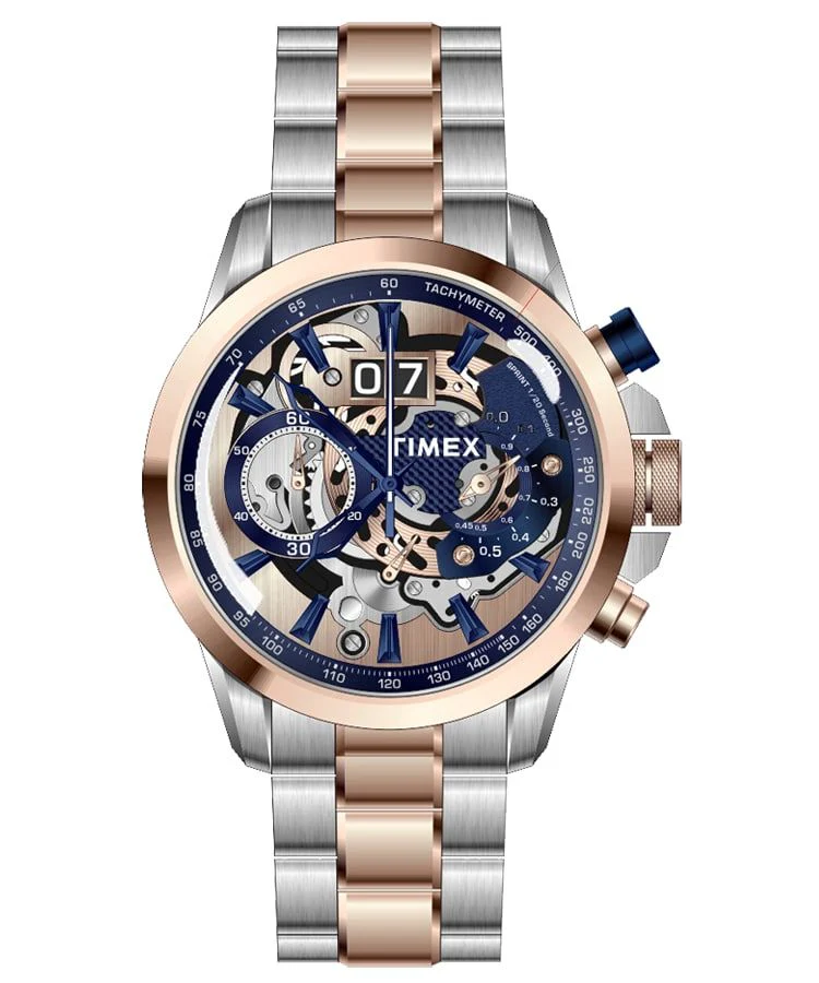 Timex E Class Men's Blue Dial Round Case Chronograph Function Watch -TWEG16312