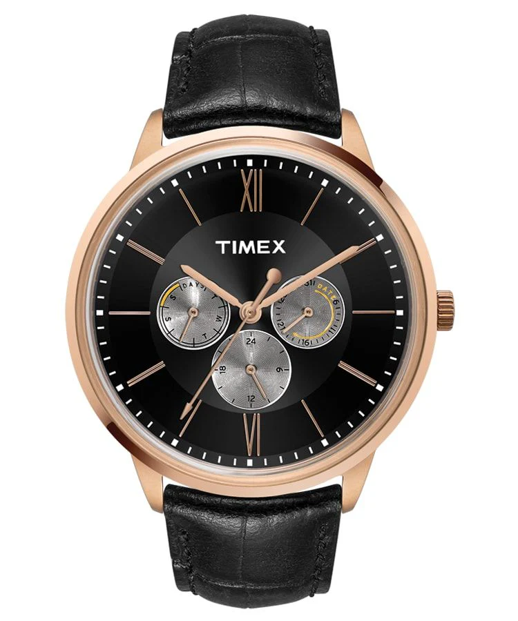 Timex E Class Men's Black Dial Round Case Multifunction Function Watch -TWEG16402