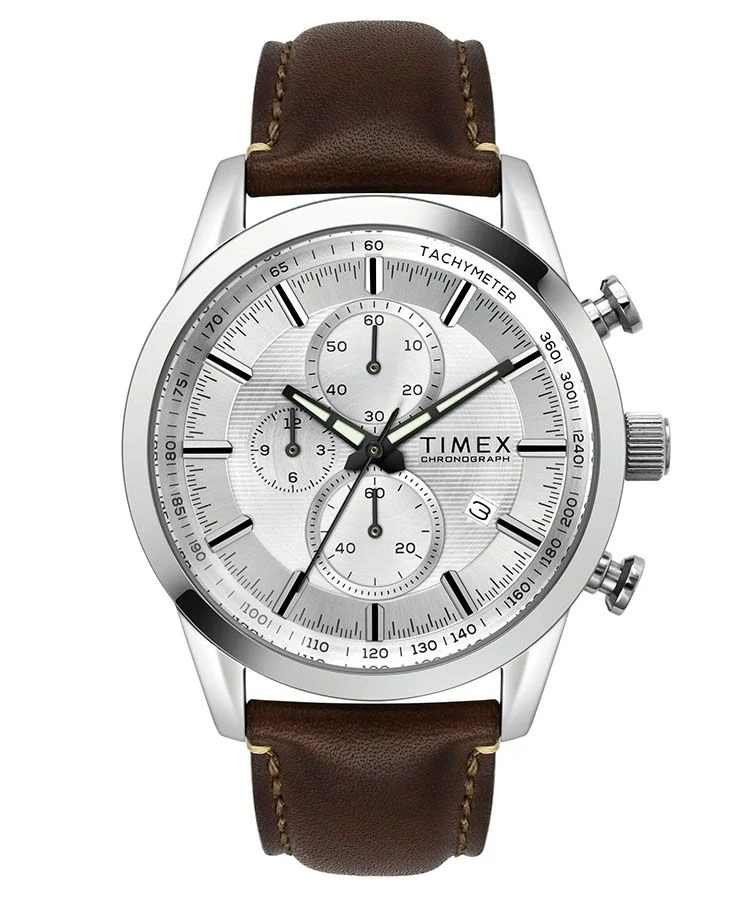 Timex E Class Men's Silver Dial Round Case Chronograph Function Watch -TWEG17600
