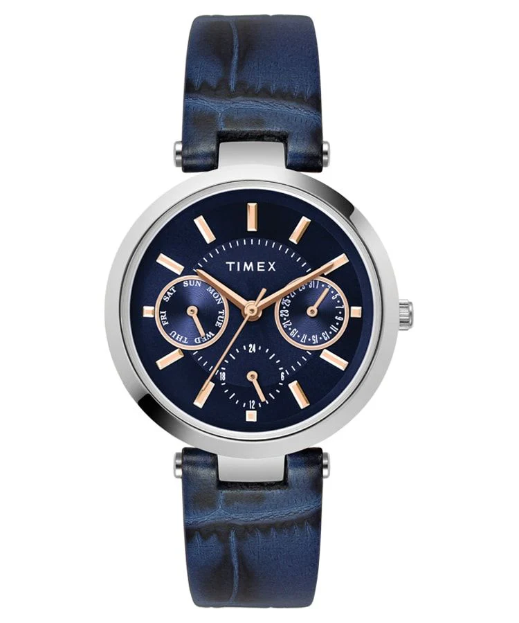 Timex Fashion Women's Blue Dial Round Case Multifunction Function Watch -TWEL11808