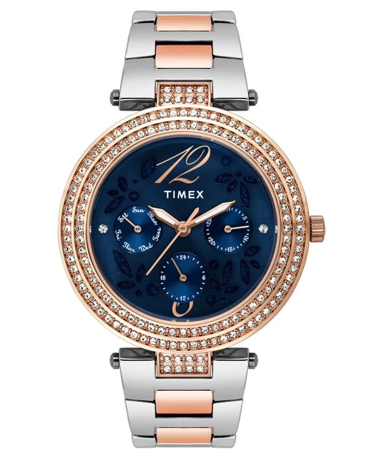Timex E Class Women's Blue Dial Round Case Multifunction Function Watch -TWEL12005