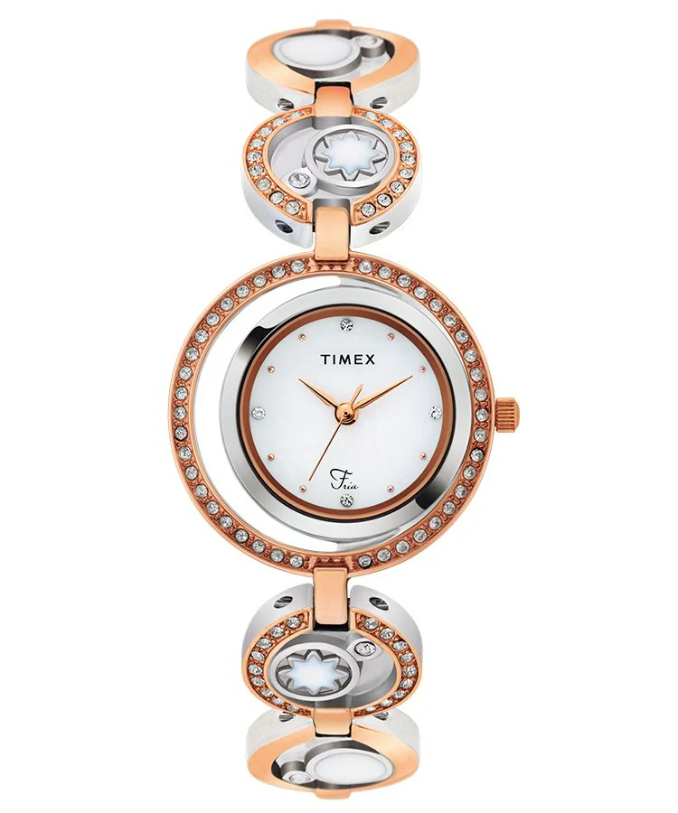 Timex Fria Women's Mother of Pearl Dial Round Case 3 Hands Function Watch -TWEL12103T