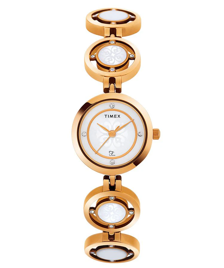 Timex Fria Women's Mother of Pearl Dial Round Case 3 Hands Function Watch -TWEL12201T