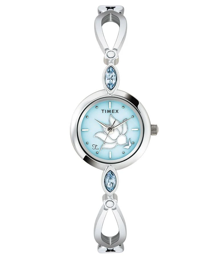 Timex Fria Women's Mother of Pearl Dial Round Case 3 Hands Function Watch -TWEL12400T
