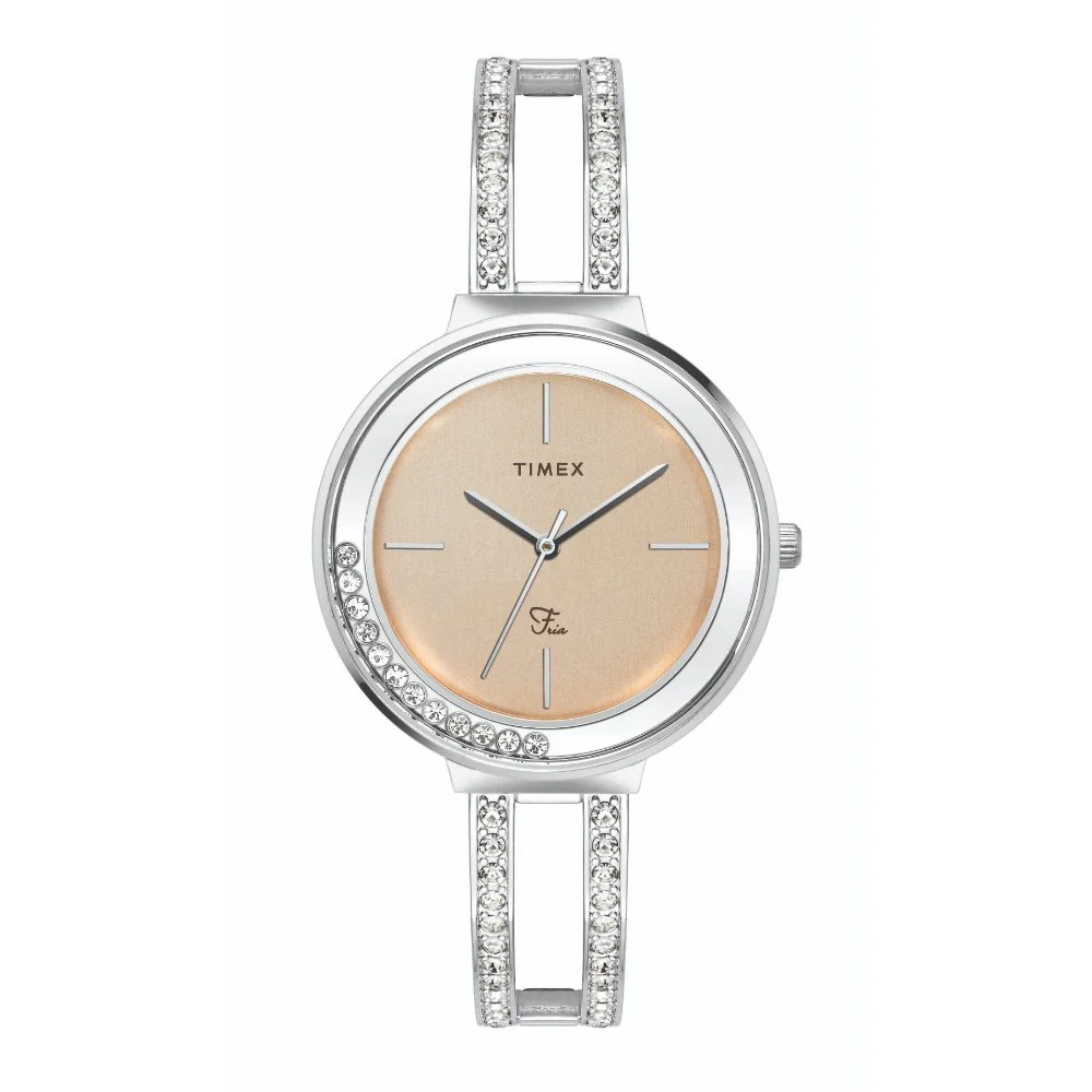 Timex Fria Women's Rose Gold Dial Round Case 3 Hands Function Watch -TWEL13502