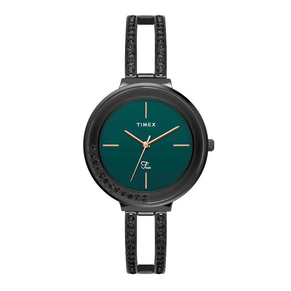 Timex Fria Women's Green Dial Round Case 3 Hands Function Watch -TWEL13505